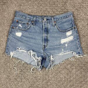 Levi's Denim Shorts Womens W31 Destroyed Distressed High Rise Button Fly Cutoff